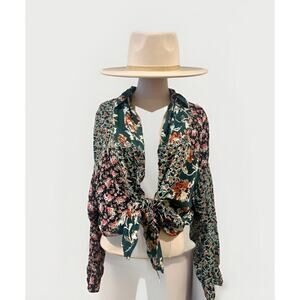 Women’s Vintage Jane Ashley Rayon Boho Western  Floral Patchwork Blouse Size L